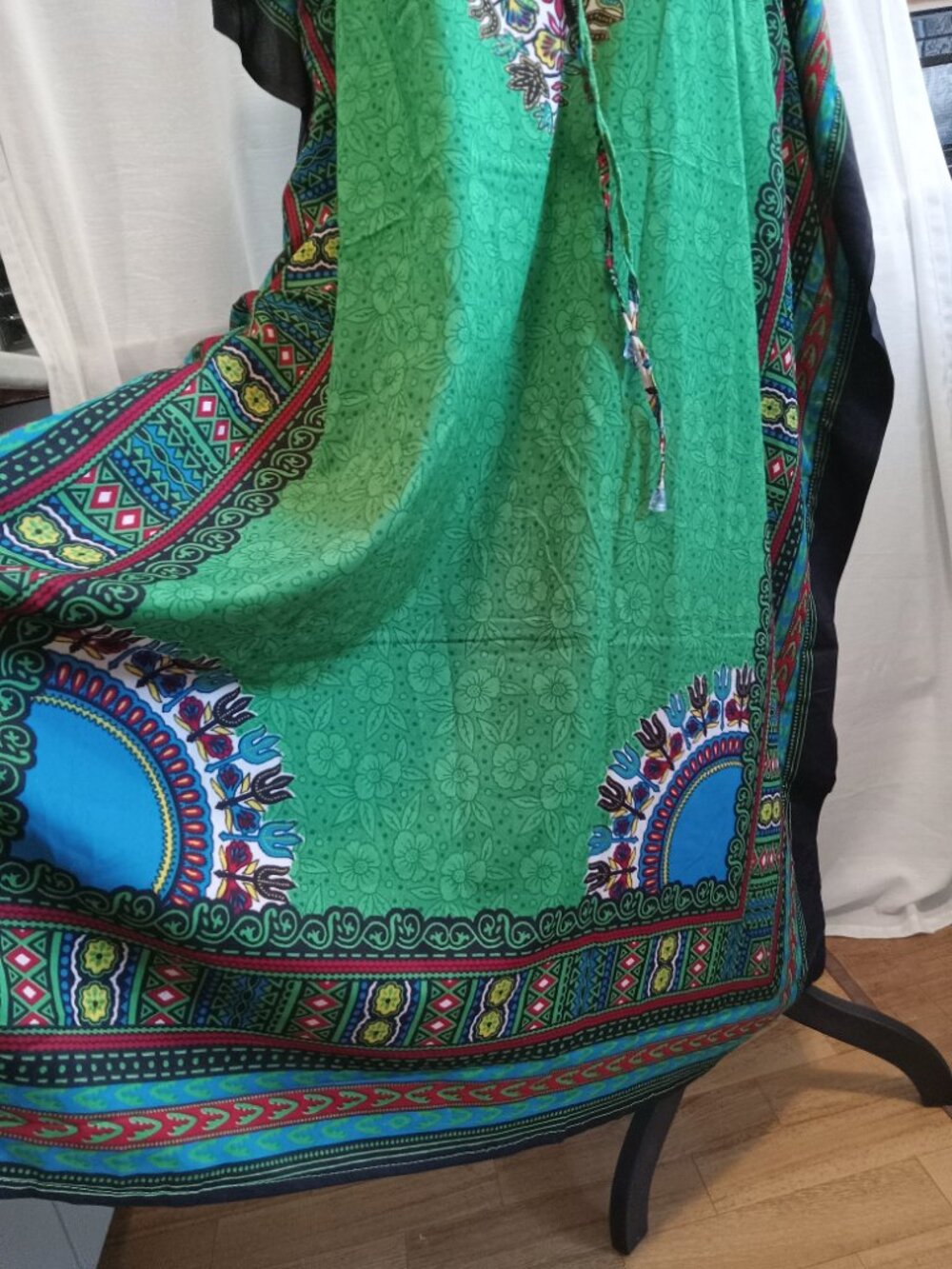 Dashiki Dress Kaftan Poncho Hippie Drawstring Djabella Green One Size - Picture 5 of 16